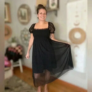 O.P.T Square Neck Smocked Midi Dress Large